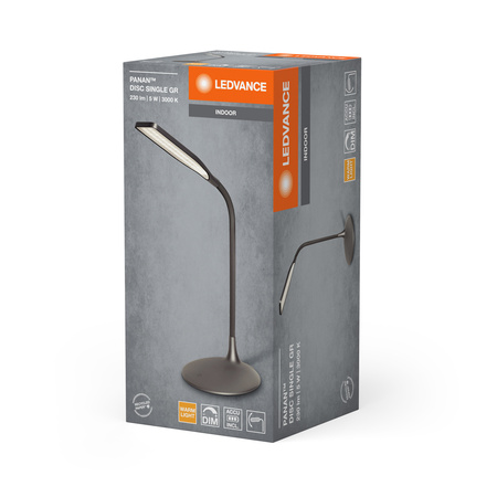 Lampa Stołowa Biurkowa LED 5W 220lm 3000K Ciepła Ściemnialna Bateryjna Szary Panan Ledvance