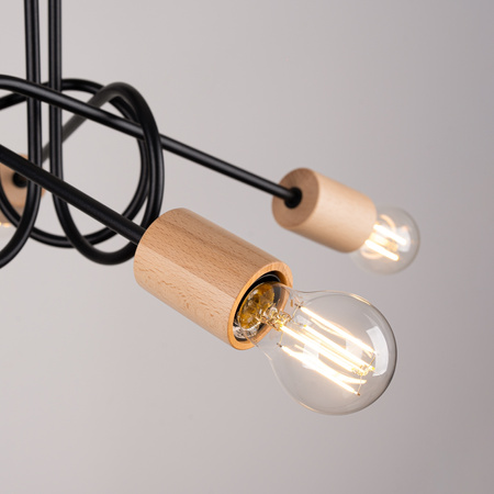 Lampa Sufitowa Żyrandol Pająk Wisząca 5x E27 Naturalne Drewno Czarna Ember Peach Puff SL.1478 Sollux
