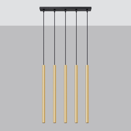 Lampa Sufitowa Wisząca Zwis 5x G9 Tuba Żyrandol Tubularna Złota Połysk Nowoczesna Pastelo Sollux