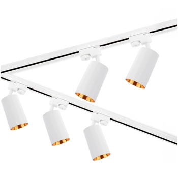 Zestaw Szyna Oświetleniowa Szynoprzewód 3m Biały + 5x Reflektor Szynowy SAGI GU10 Biało - Złoty + Łącznik L LUMILED