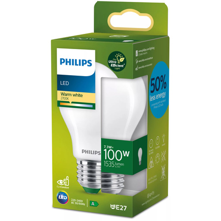 Żarówka LED E27 A60 7.3W = 100W 1535lm 210lm/W 2700K Ciepła 300° KLASA A UltraEfficient Philips