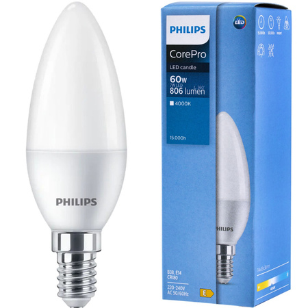 Żarówka LED E14 B38 7W = 60W 806lm 4000K Neutralna 180° PHILIPS