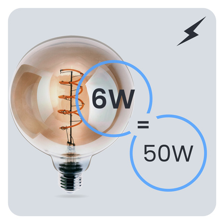 Żarówka LED E27 Kula G125 6W = 50W 660LM 2200K Ciepła 360° Dymiona Filament LUMILED
