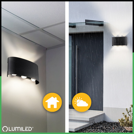 Lampa Ogrodowa Zewnętrzna Kinkiet Elewacyjny 6W LED IP54 Góra Dół KELSA LUMILED