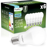 6x Żarówka LED E27 A60 2,5W = 25W 275lm 6500K Zimna 260° LUMILED