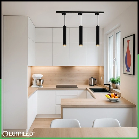 ZESTAW Szynoprzewód Listwa Szyna 1m + 3x Lampa Sufitowa Wisząca GU10 Oświetlenie Szynowe LUMILED