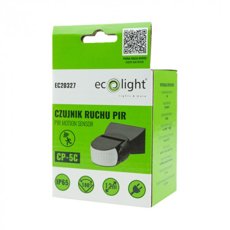 Czujnik Ruchu i Zmierzchu PIR IP65 Natynkowy Czarny 12m 180° CP Ecolight