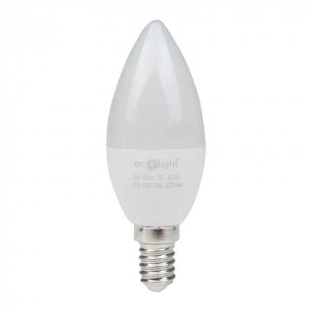 Żarówka LED Świeczka B37 E14 5W 450lm 4000K Neutralna Ecolight
