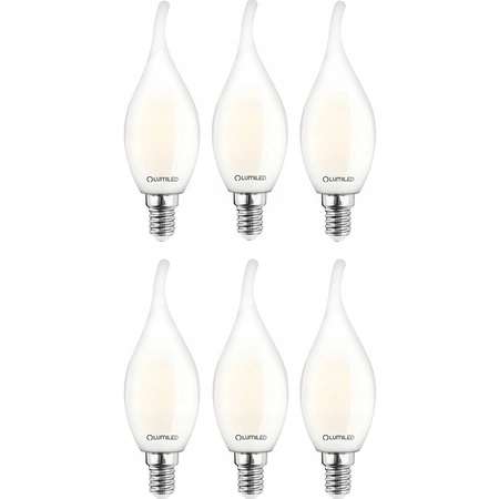 Zestaw 6x Żarówka LED Płomyk BA35 E14 7W = 60W 806lm 4000K Neutralna 360° Filament Mleczna LUMILED
