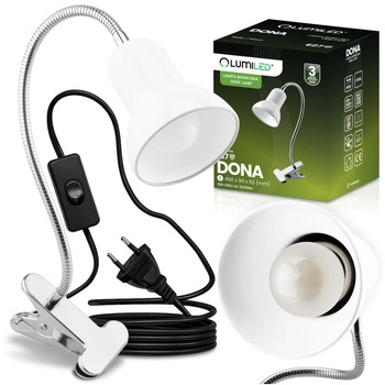 Lampka Biurkowa Stołowa Regulowana DONA Szkolna Nocna E27 Klips Biała LUMILED