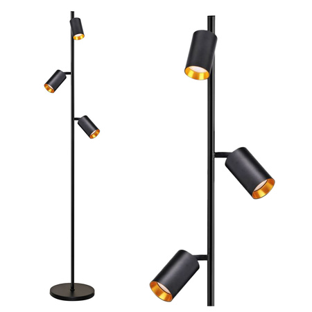 Lampa Podłogowa Oprawa Stojąca 3x GU10 Czarna Złota MARIBEL Sanico Goldlux