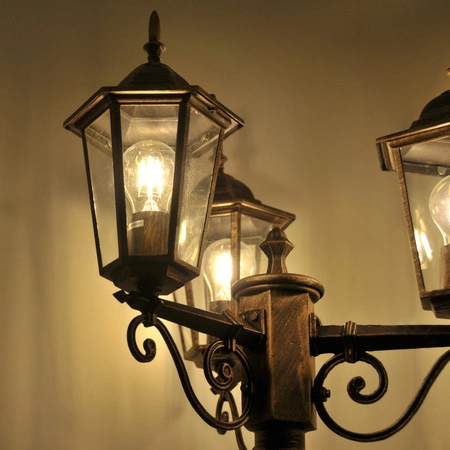 Lampa Ogrodowa parkowa stojąca Słupek Latarnia LIGURIA GOLDLUX (Polux) 3X E27 patyna 2,5m