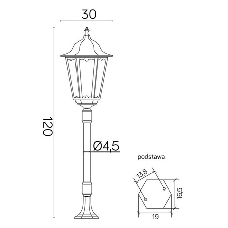 Lampa Ogrodowa Zewnętrzna Słupek LATARNIA E27 Retro Maxi K 5002/2 BD 45 120cm czarny Su-Ma