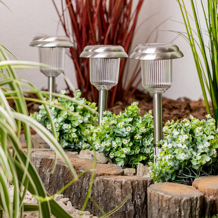 Lampa Solarna Ogrodowa LED Wbijana Zewnętrzna 6000K Zimna Chrom 41cm