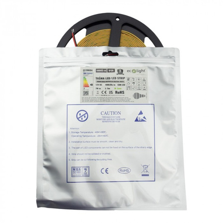 Taśma LED Pasek COB 7W/m 560lm/m 480LED/m 12V 4000K Neutralna IP20 Rolka 5m Ecolight