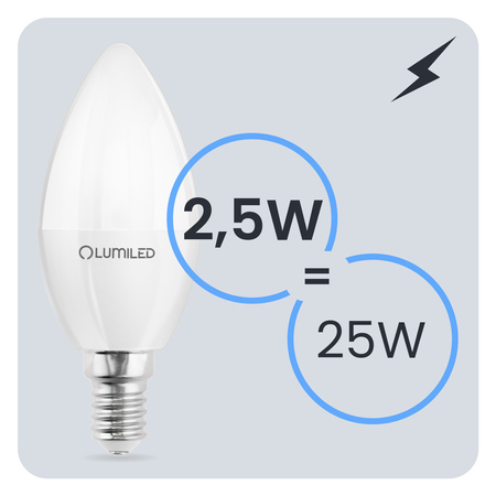 6x Żarówka LED E14 Świeczka B35 2,5W = 25W 249lm 3000K Ciepła 180° LUMILED