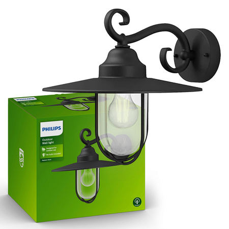 Kinkiet Ogrodowy Lampa Elewacyjna Zewnętrzna LATARNIA E27 IP44 Czarna Pasture Philips