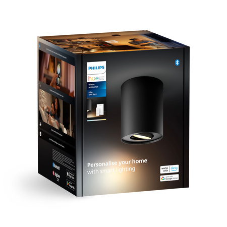 Lampa Sufitowa LED Oprawa Natynkowa TUBA SPOT 4.2W 400lm IP20 White Ambiance TW Czarna Inteligentna SMART Zigbee Bluetooth + Regulator Pilot Pillar Philips HUE