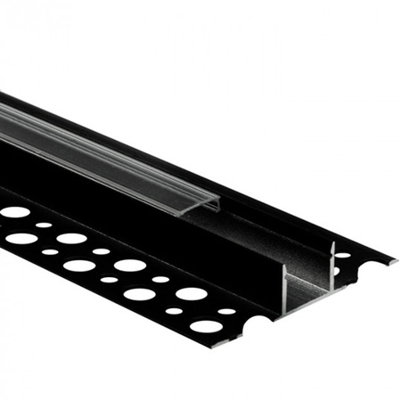 Profil Aluminiowy Natynkowy Czarny do LED do Płyt KARTON / GIPS 2m z Przezroczystym Kloszem i Zaślepkami Ecolight