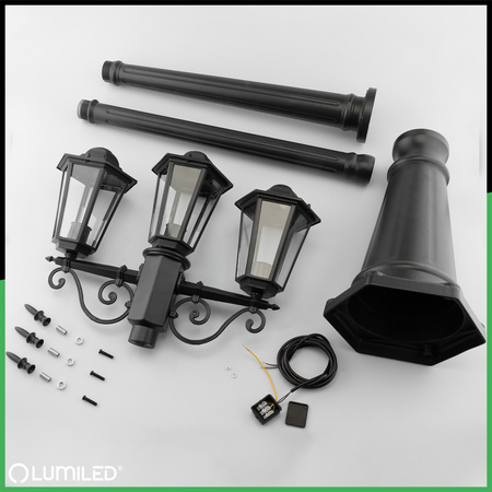 Lampa Ogrodowa Zewnętrzna 3xE27 SŁUPEK LATARNIA 2m Czarna BELLIS LUMILED