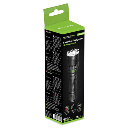 Latarka Taktyczna LED Ręczna Mocna 3-kolorowa SST40 1500lm Pro Series VA0099 Vayox