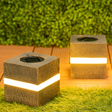 Lampa Solarna LED Zewnętrzna Ogrodowa Stojąca Kamień 3000K IP44 12cm Czujnik Zmierzchu