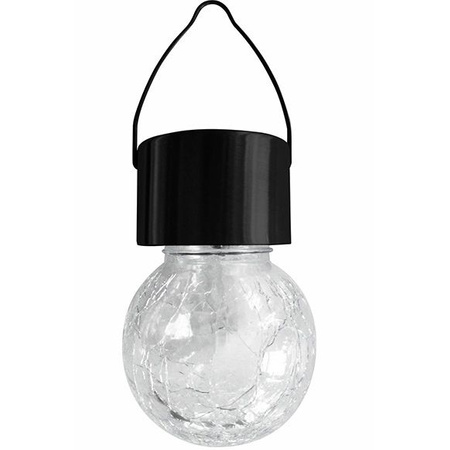 Lampa ogrodowa LED solarna wisząca KULKA LED RGB szklana czarna efekt pękniętego szkła