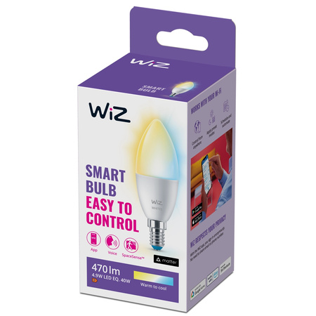 Żarówka LED E14 Świeczka C37 4.9W = 40W 470lm 2700-6500K TW Inteligentna SMART WiFi Bluetooth Aplikacja WiZ