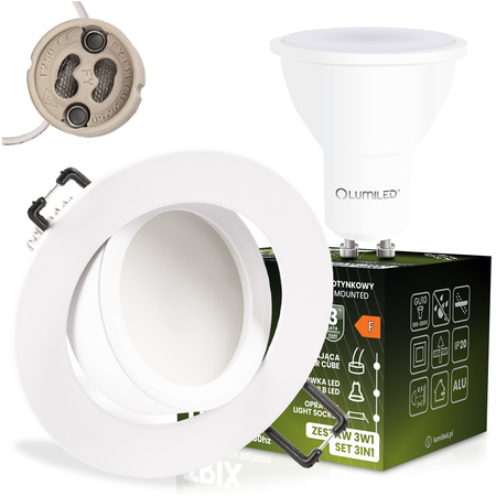 Oprawa Halogenowa Podtynkowa Okrągła Ruchoma TRIX 3w1 GU10 6W 4000K BIAŁY MAT LUMILED