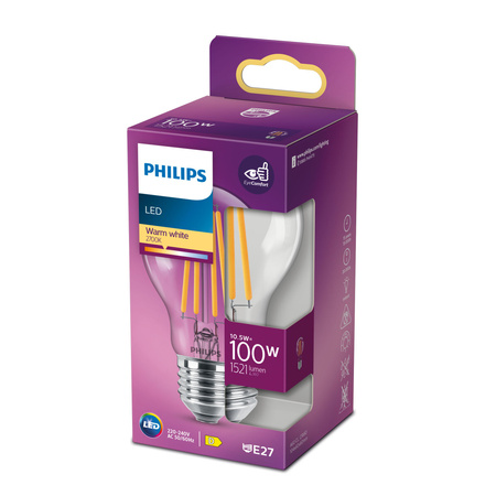 Żarówka LED E27 A60 10.5W = 100W 1521lm 2700K Ciepła Filament PHILIPS