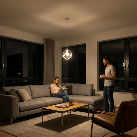 Lampa Wisząca Sufitowa Geometryczna Kwadrat Zwis LED E27 TALUS Biała LUMILED