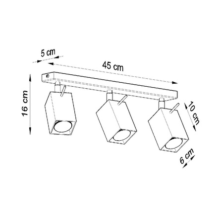 Lampa Sufitowa Oprawa Natynkowa 3x GU10 SPOT TUBA Reflektor Ruchoma Minimalistyczna Kwadratowa Szara Nowoczesna Merida Sollux