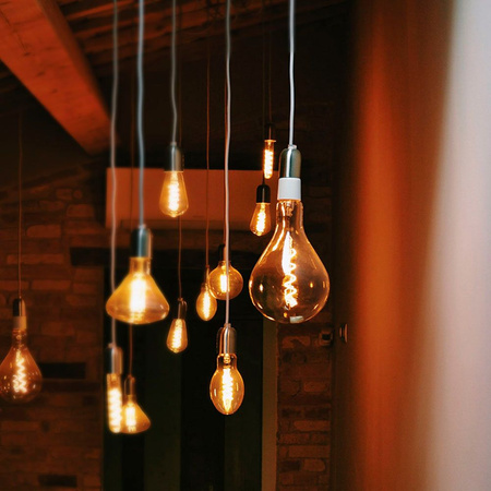 Żarówka LED E27 PS160 Gruszka 8W = 42W 500lm 1800K Ciepła 360° FILAMENT Bursztynowa Ściemnialna Videx