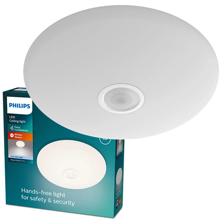 Lampa Sufitowa Plafon LED 6W 640lm 4000K Biała z Czujnikiem Ruchu Mauve Philips