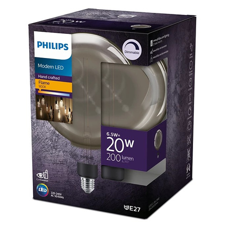 Żarówka LED Globe E27 G200 6.5W = 20W 200lm 1800K Ciepła Filament Dymiona PHILIPS  Ściemnialna