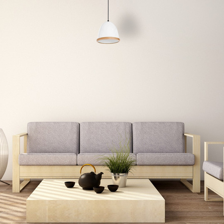 Lampa wisząca STUDIO 1xE27 Klasyczny Klosz Drewniane Wykończenie Biała MLP8849 Milagro Metal + Drewno
