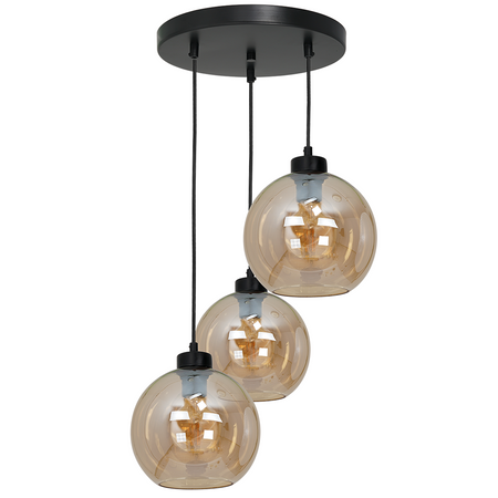 Lampa wisząca SOFIA 3xE27 MLP6584 Bursztynowy Klosz Kula Milagro Metal + Szkło