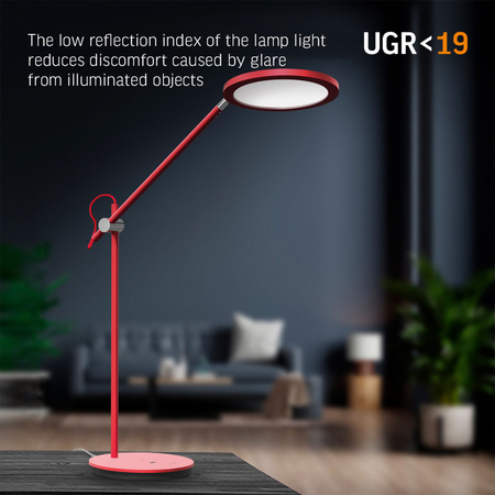 Lampka Biurkowa LED 20W 1450lm 4100K Neutralna CRI98 Czerwona Ściemnialna Videx