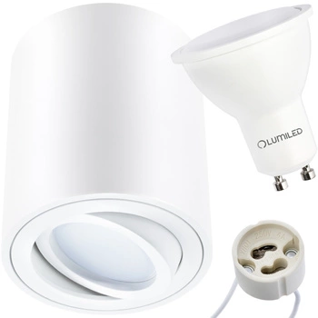 Oprawa Natynkowa HALOGENOWA Spot Tuba Ruchoma Okrągła Biała 84mm + Żarówka LED GU10 6W 120° 3000K AMAT-M LUMILED