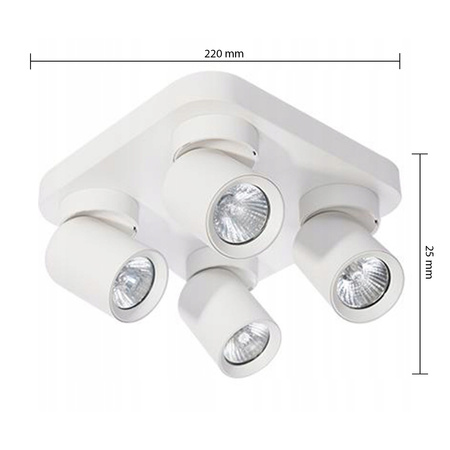 Lampa Sufitowa Ścienna TIMO Kinkiet Reflektor Oprawa Halogenowa Ruchoma 4xGU10 Biały Kwadratowy LVT
