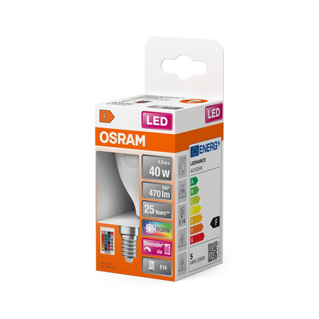 Żarówka LED P47 Kulka E14 4.9W = 40W 470lm 2700K RGBW 200° Ściemnialna Pilot Retrofit Filament Osram