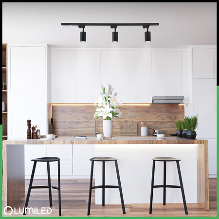 Zestaw Szyna Oświetleniowa Szynoprzewód 1m + 3x Reflektor Szynowy SAGI GU10 Czarno Złoty LUMILED