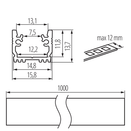 Profil Aluminiowy Natynkowy do Taśmy LED Anodowany 1m PROFILO Kanlux 10szt.