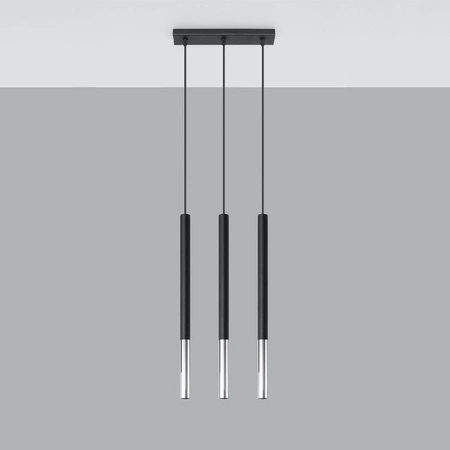 Lampa Sufitowa Wisząca Tuba 3x G9 Zwis Tubularna Czarna Chrom Nowoczesna Mozaica Sollux