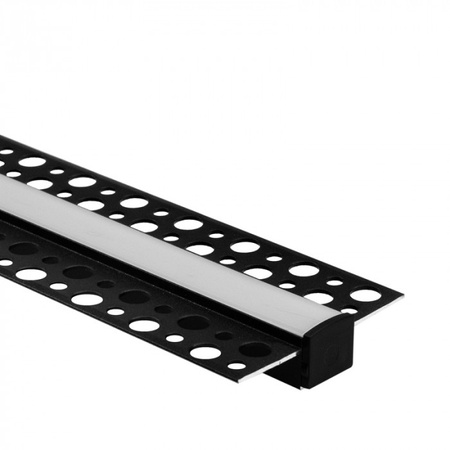 Profil Aluminiowy LED do Płyt GK Gipsowych REGIPS Wpuszczany Podtynkowy Czarny 2m z Kloszem Mlecznym do Taśm LED + Zaślepki seria GP Ecolight