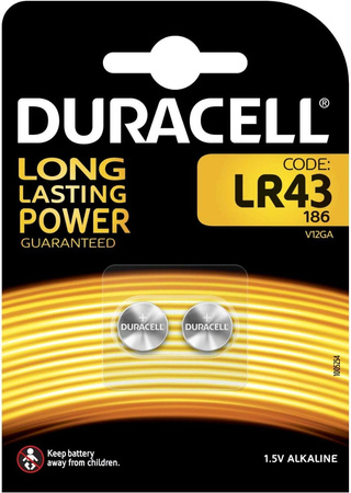 Baterie alkaliczne guzikowe DURACELL LR43 V12GA 1,5V Blister 2szt.