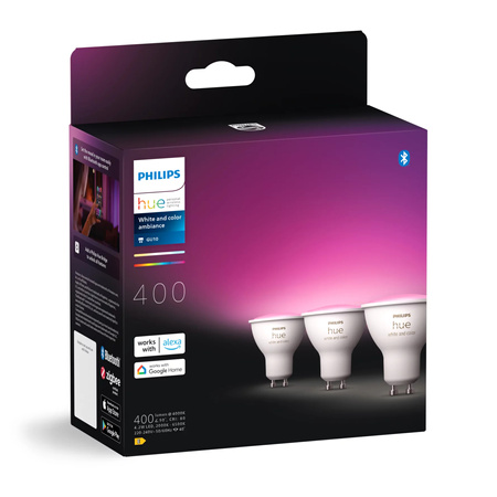 3x Żarówka LED GU10 Reflektor 4.2W = 50W 400lm 2000-6500K CCT + RGB SMART Inteligentna Bluetooth ZigBee White and Color Ambiance Philips HUE
