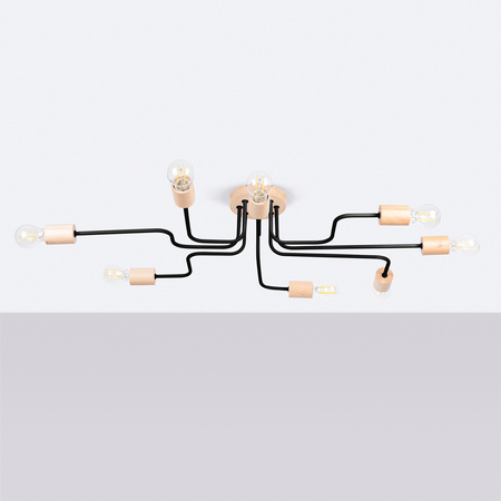 Lampa Sufitowa Żyrandol 8x E27 Naturalne Drewno Czarna Timbo Peach Puff SL.1671 Sollux
