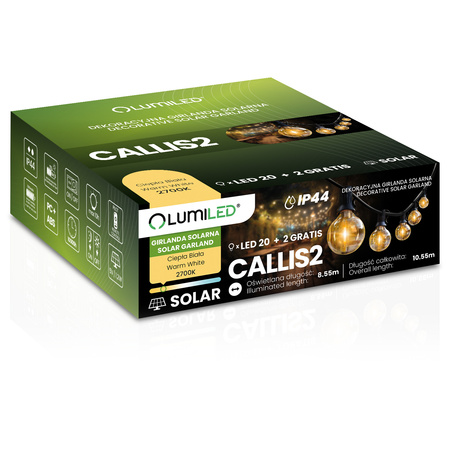 ZESTAW Girlanda Solarna CALLIS2 20x LED 2700K 10,55m PILOT IP44 + Adapter Sieciowy 4,8W LUMILED