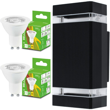 Lampa Ogrodowa Kinkiet Elewacyjny góra dół Czarny ALUMINIOWY + 2xGU10 LED 5W 2700K Bellalux